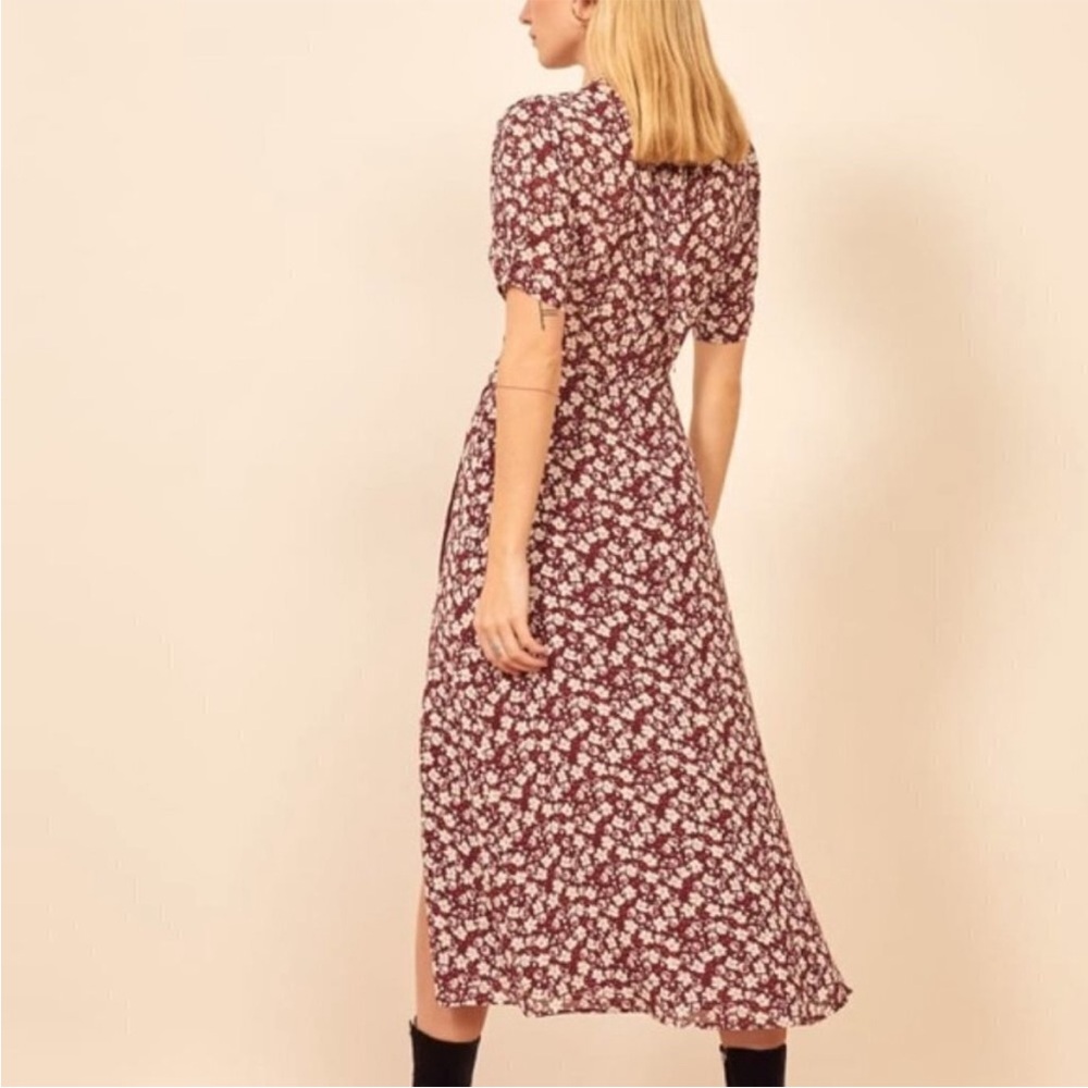 Reformation Gio Dress in Burgundy and White